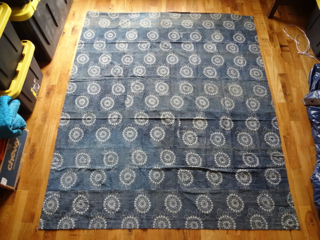 Japanese indigo cotton panel, katazome