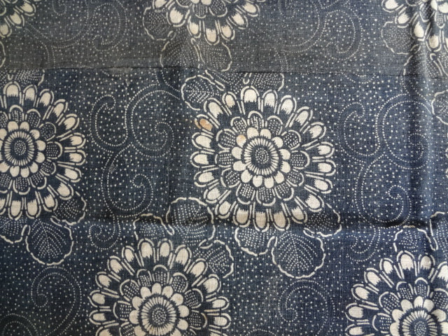 Japanese indigo cotton panel, katazome