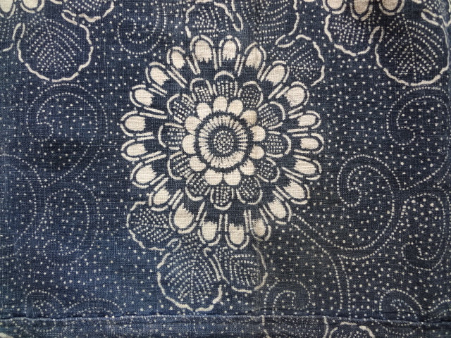 Japanese indigo cotton panel, katazome