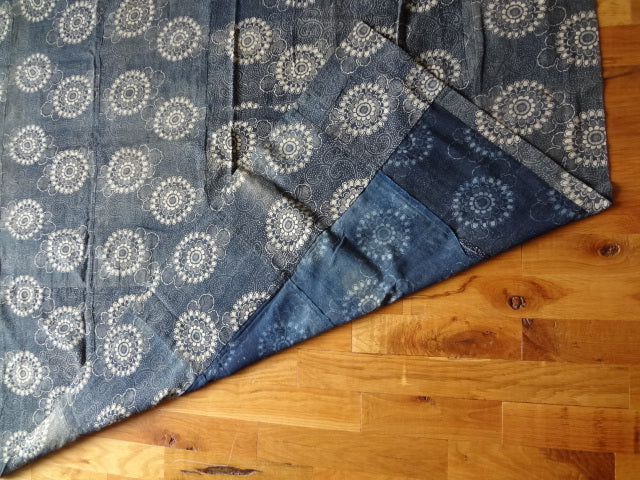 Japanese indigo cotton panel, katazome