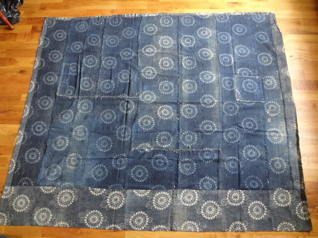 Japanese indigo cotton panel, katazome